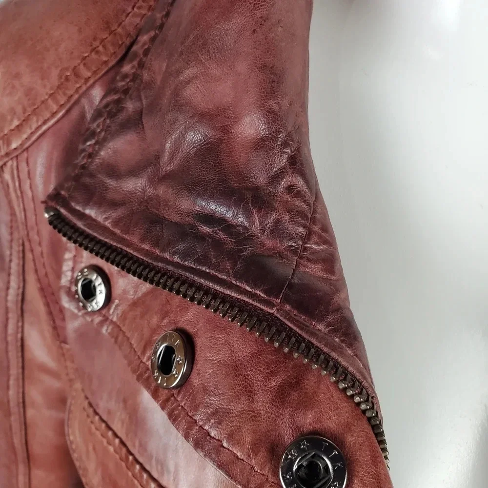 Di Capra Int Moto  Leather Jacket Mottled Two Tone Oxblood Size Small - Picture 15 of 16